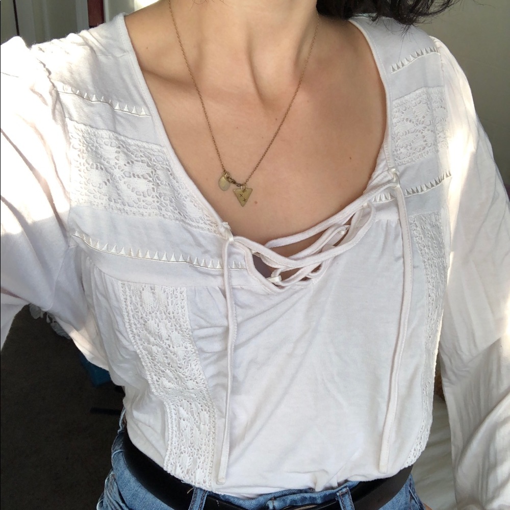 🎄Boho tunic Styled white Lace Up Shirt